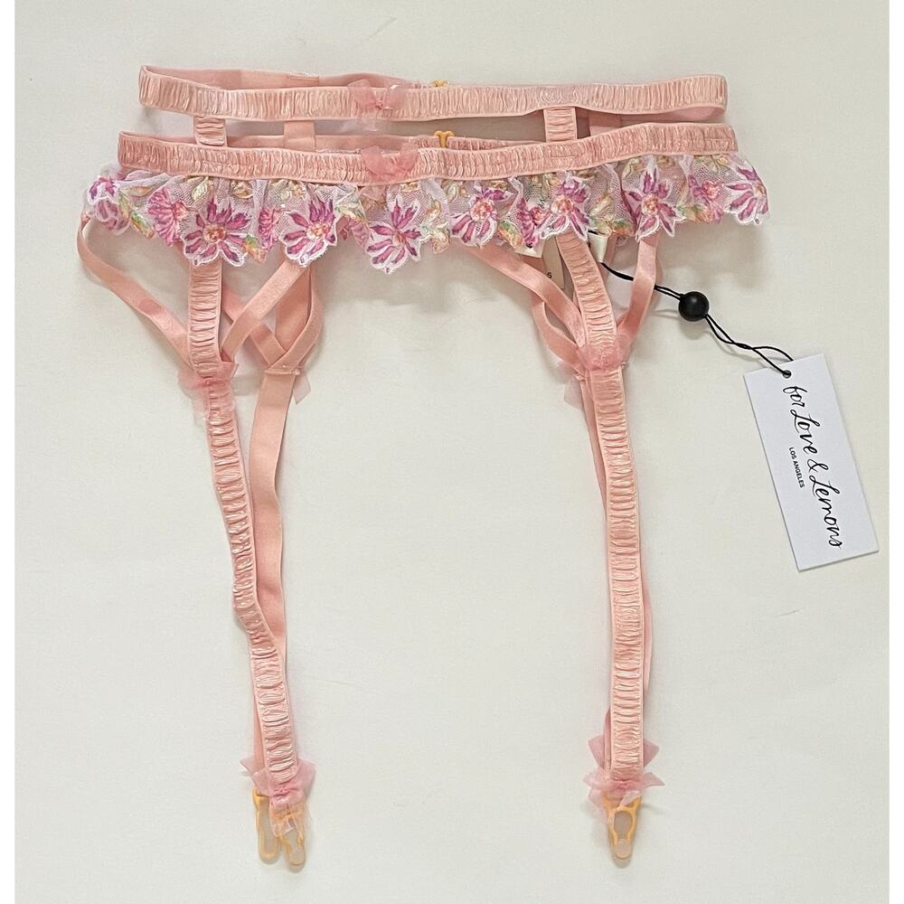 For Love & Lemons Floral Lace High Waist Garter Belt Pink Size Small NEW